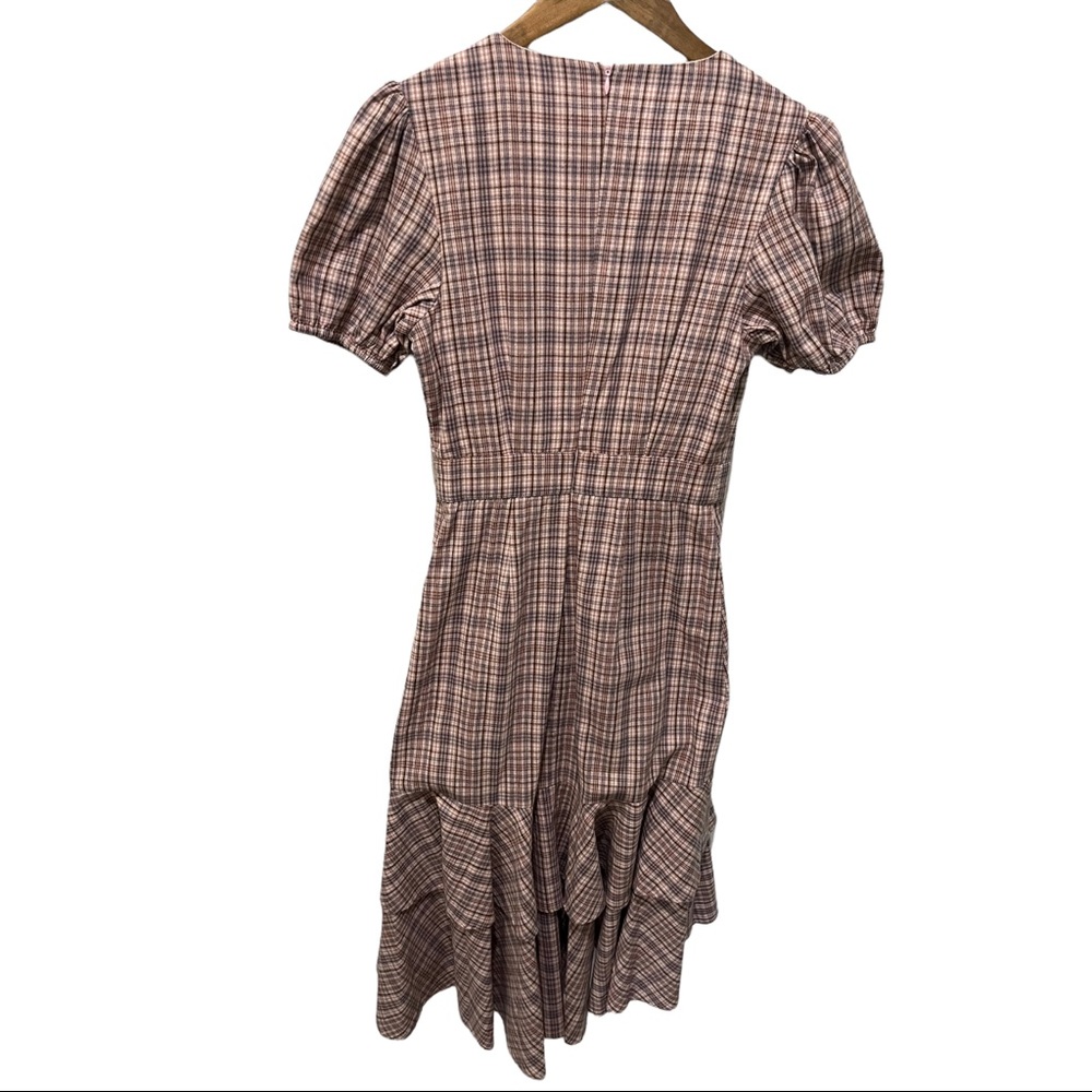 ENGLISH FACTORY PLAID PUFF SLEEVE RUFFLED WOOD BUTTON DETAILS DRESS SIZE SMALL - Picture 11 of 14